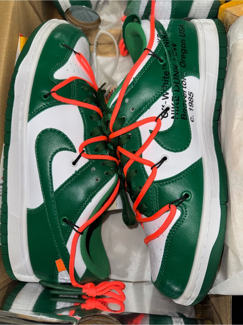 Nike Mens Dunk Low Inspired Sneakers - Green/White with Orange Accents